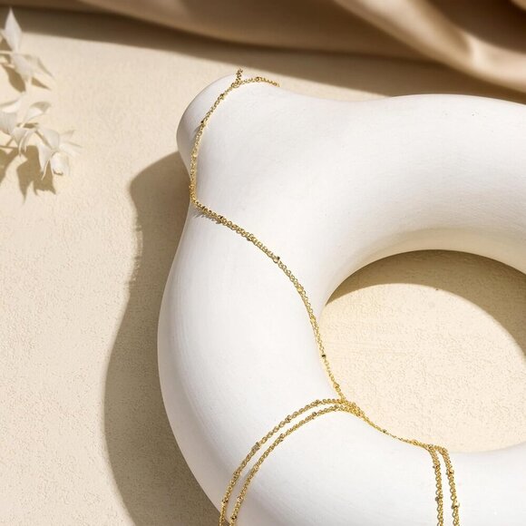 2 Layered Anklet A-GD Beaded Cuban Link Waterproof Adjustable  Anklet for Women - Picture 5 of 9